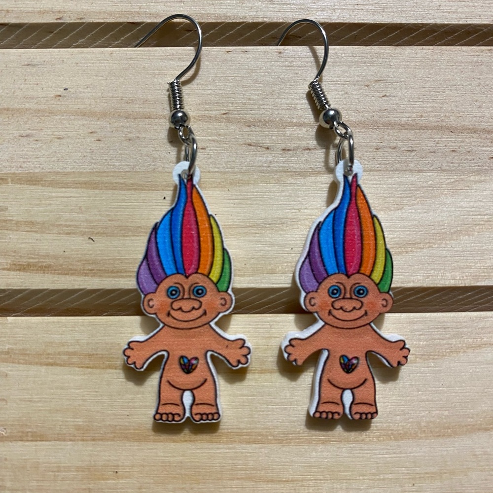 New rainbow treasure troll earrings